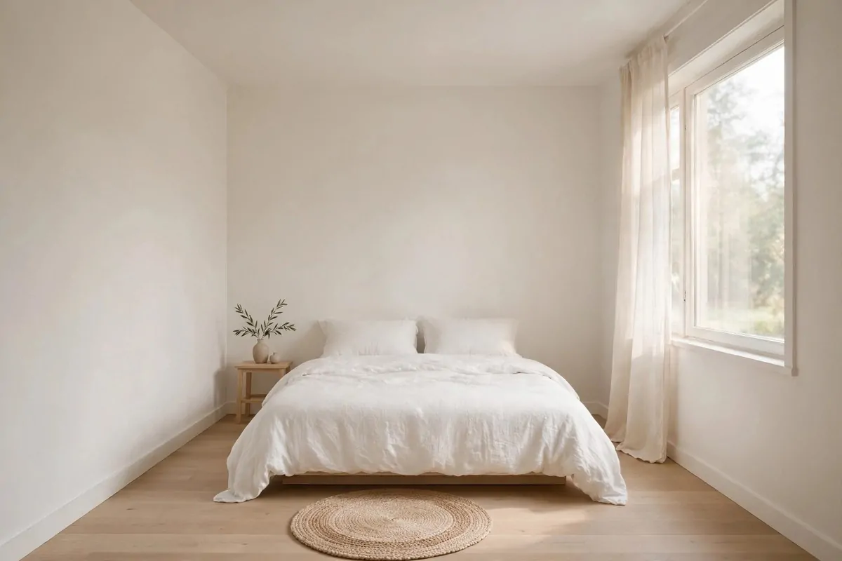 27 Small Home Ideas That Make Every Inch Count 4 Small bedroom painted one soft warm white on walls and ceiling