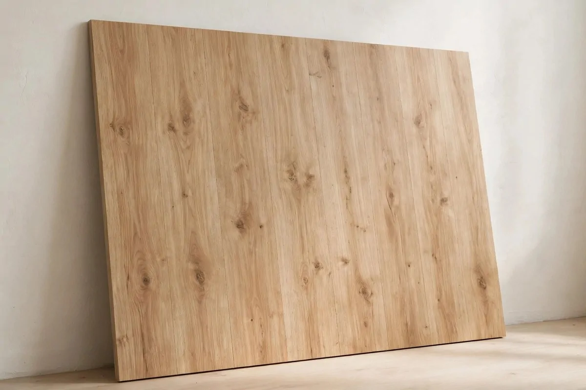 Light oak woodgrain contact paper on a board as a studio backdrop