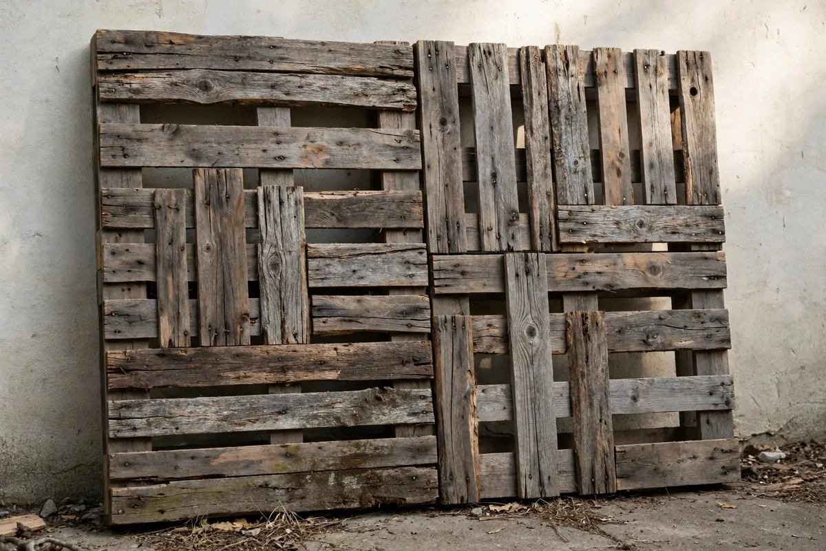 Recycled wooden pallet slats nailed together as a rustic studio backdrop