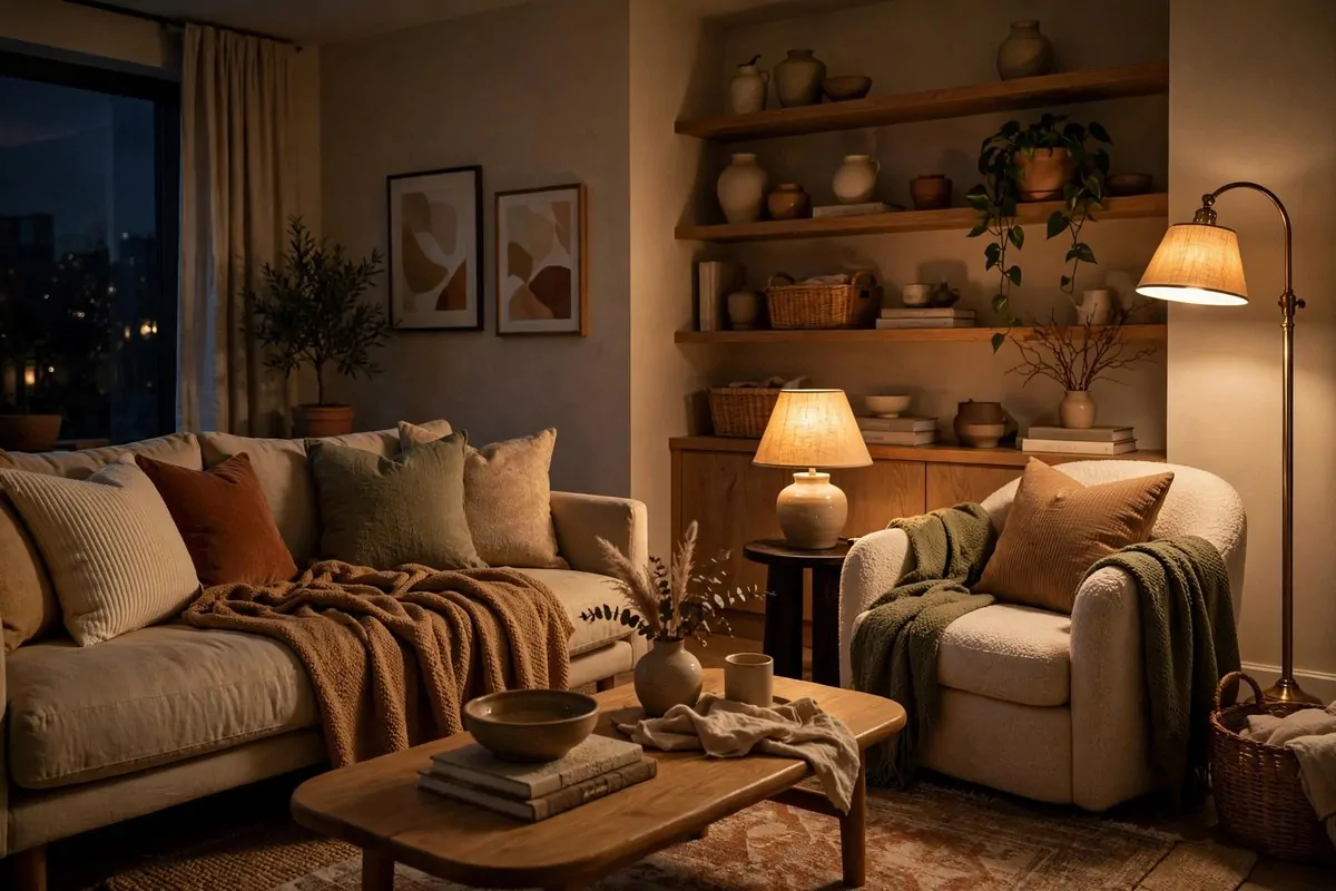28 Apartment Inspiration Ideas That Look Designer-Made 1 Apartment living room with linen curtains hung high near the ceiling, making the room look taller
