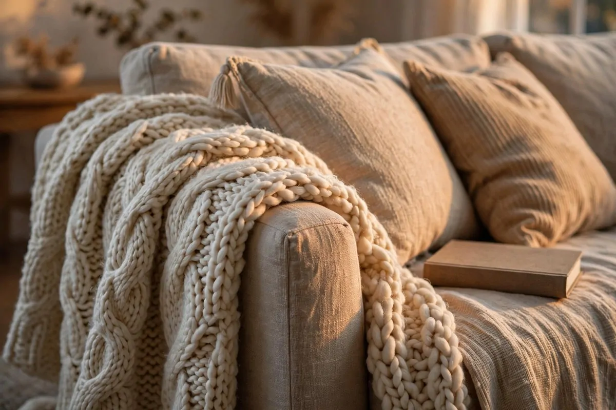 28 Apartment Inspiration Ideas That Look Designer-Made 17 Designer-styled apartment sofa with five mixed throw pillows in odd-number styling