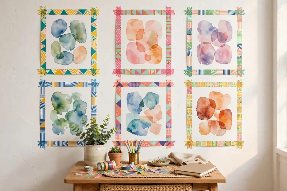 29 Home Decor Ideas Apartment Renters Can Do With No Drilling 14 Posters framed with colourful washi tape borders on a bedroom wall