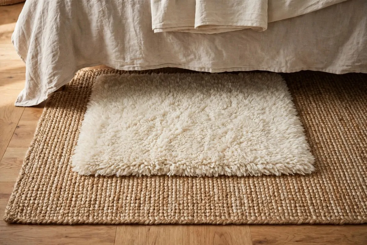 30 Bedroom Inspirations for Your Most Relaxing Room Yet 8 Layered jute and cream rugs under a bed
