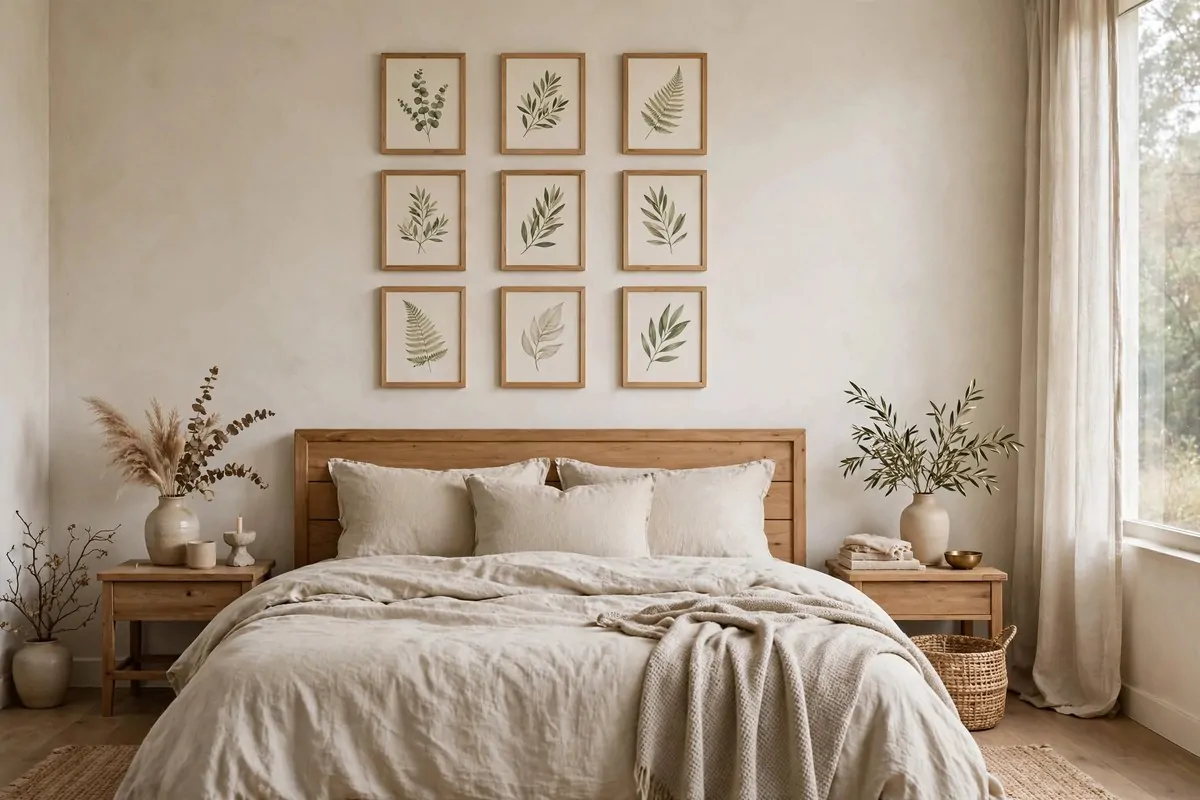 30 Bedroom Inspirations for Your Most Relaxing Room Yet 24 Botanical art prints hung above a bed