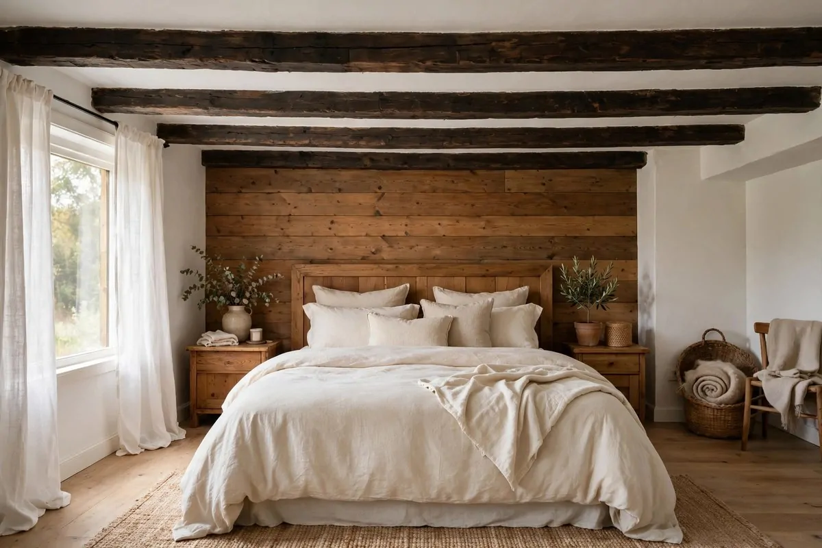 30 Bedroom Inspirations for Your Most Relaxing Room Yet 27 Bedroom with exposed wooden ceiling beams