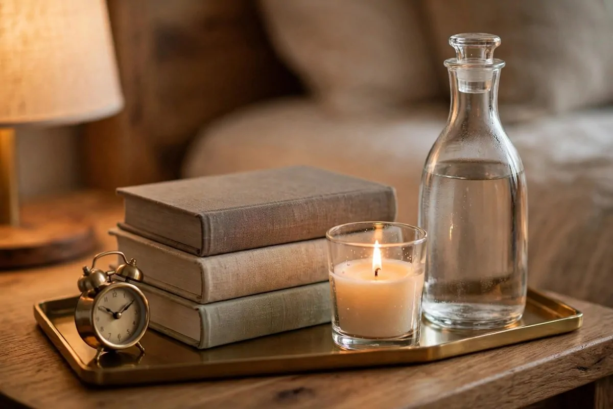 30 Bedroom Inspirations for Your Most Relaxing Room Yet 30 Bedside lamp glowing softly on a nightstand in a dim bedroom