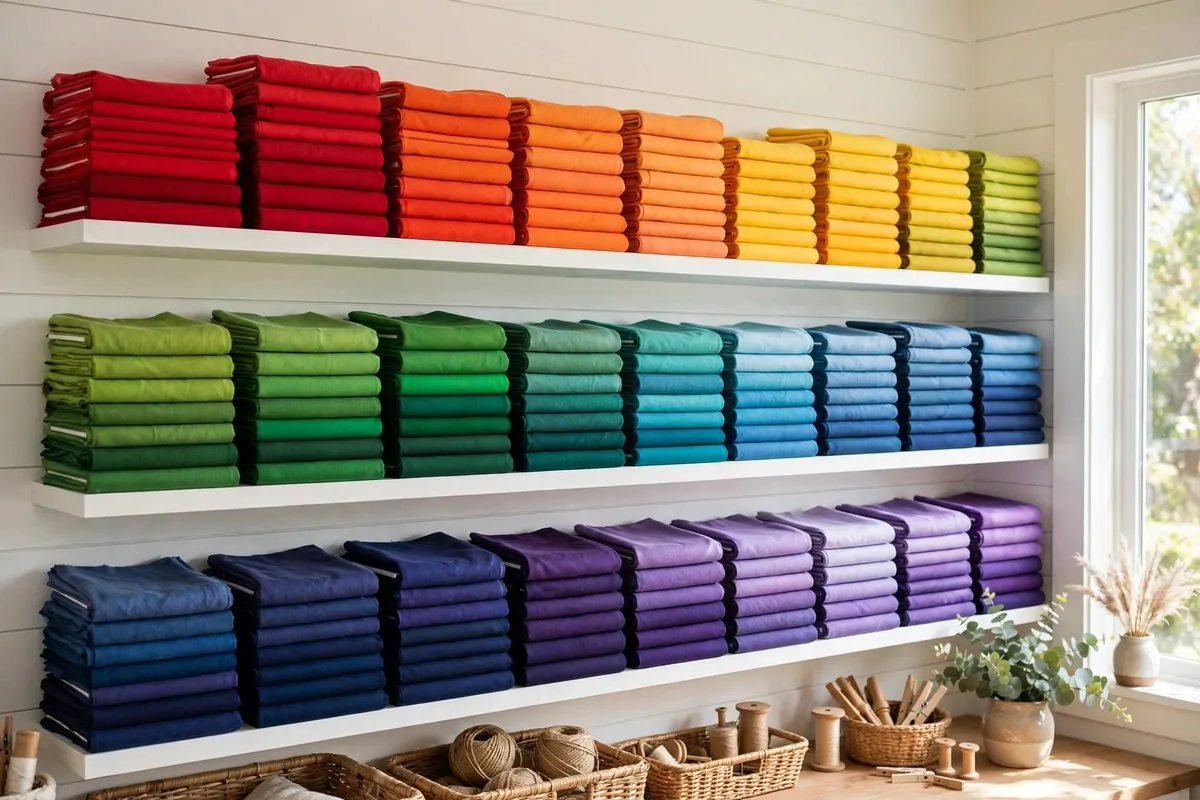 Fabric wall sorted by colour