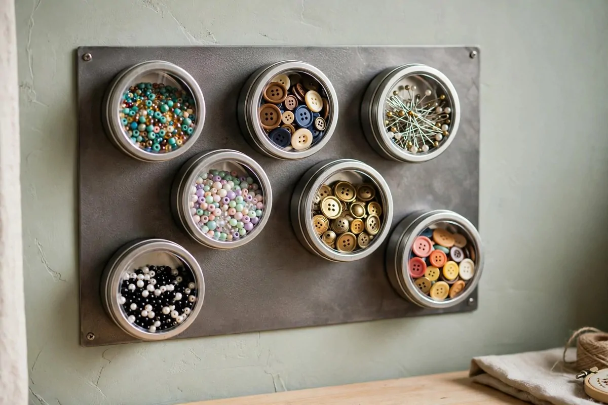 Magnet board with tiny storage tins