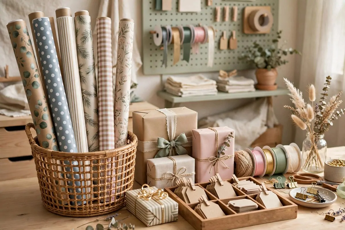 Gift wrapping corner stocked for the year