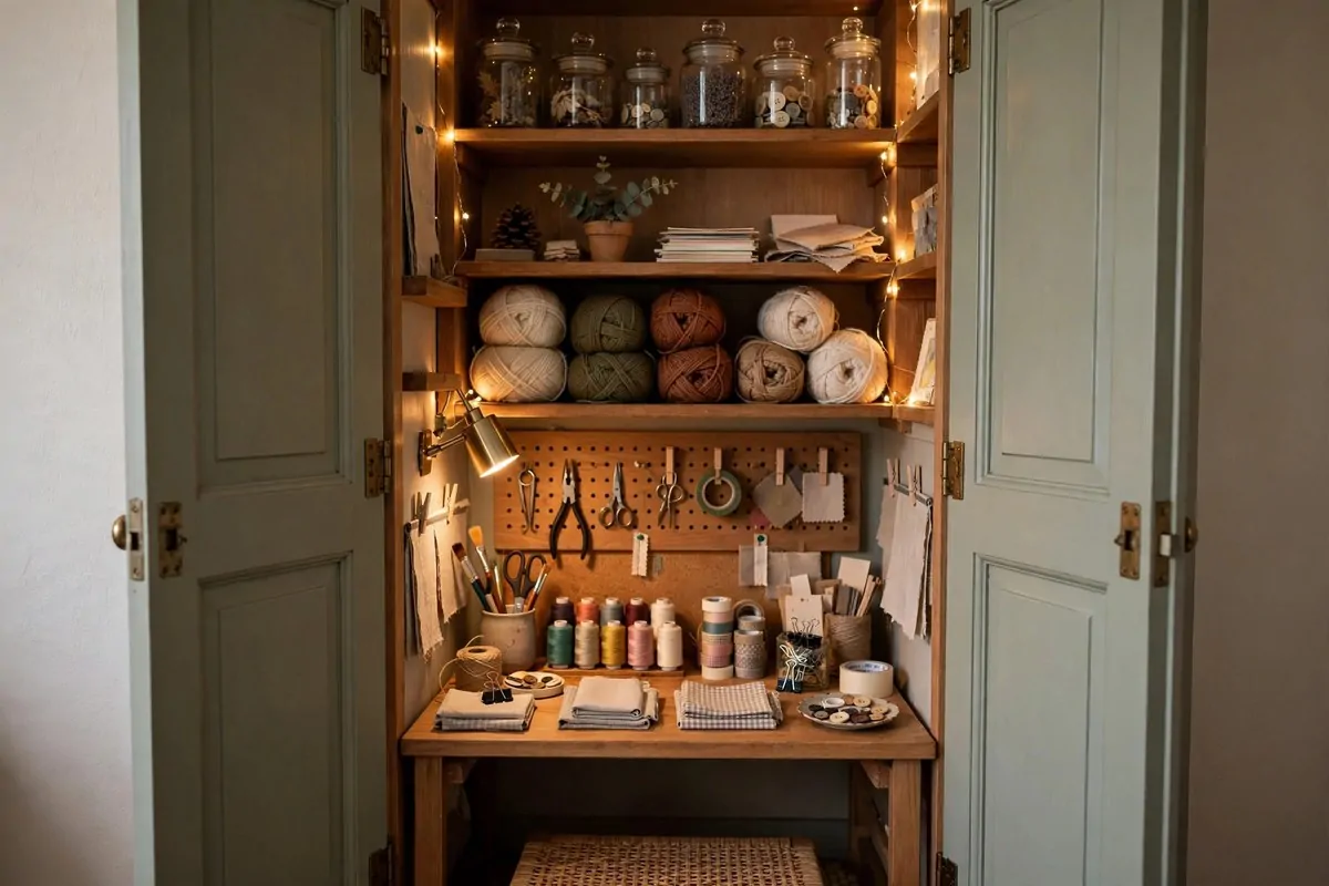 Secret craft station inside a closet