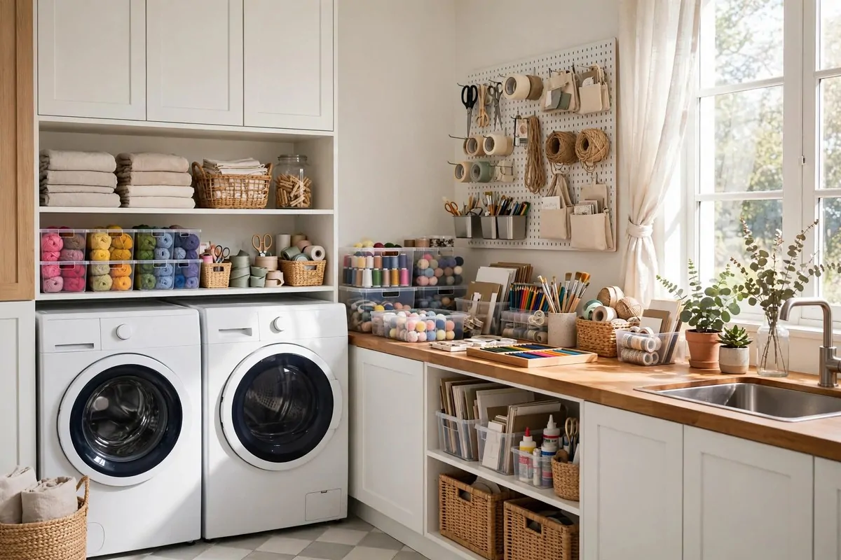 Craft space shared with the laundry room