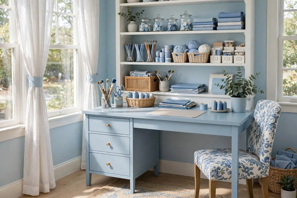 Pretty blue craft room