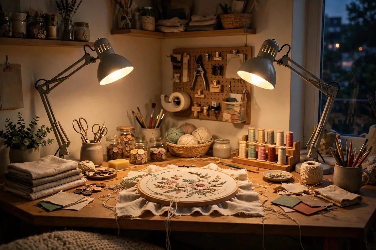 Daylight lamps over a craft table