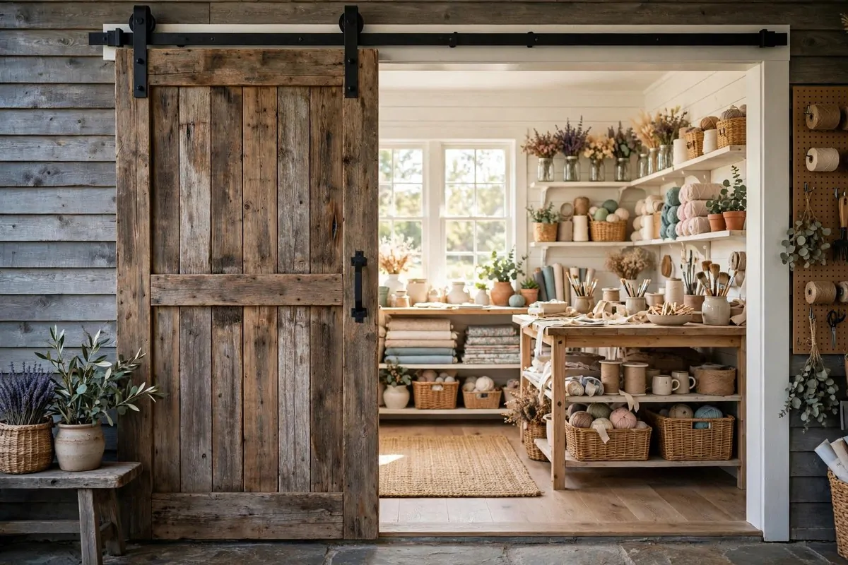 Sliding barn door to the craft room