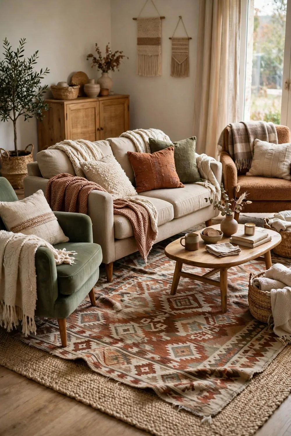 30 Design Ideas to Steal for Every Room in Your Home 2 A living room rug large enough to hold all four legs of a sofa and two chairs