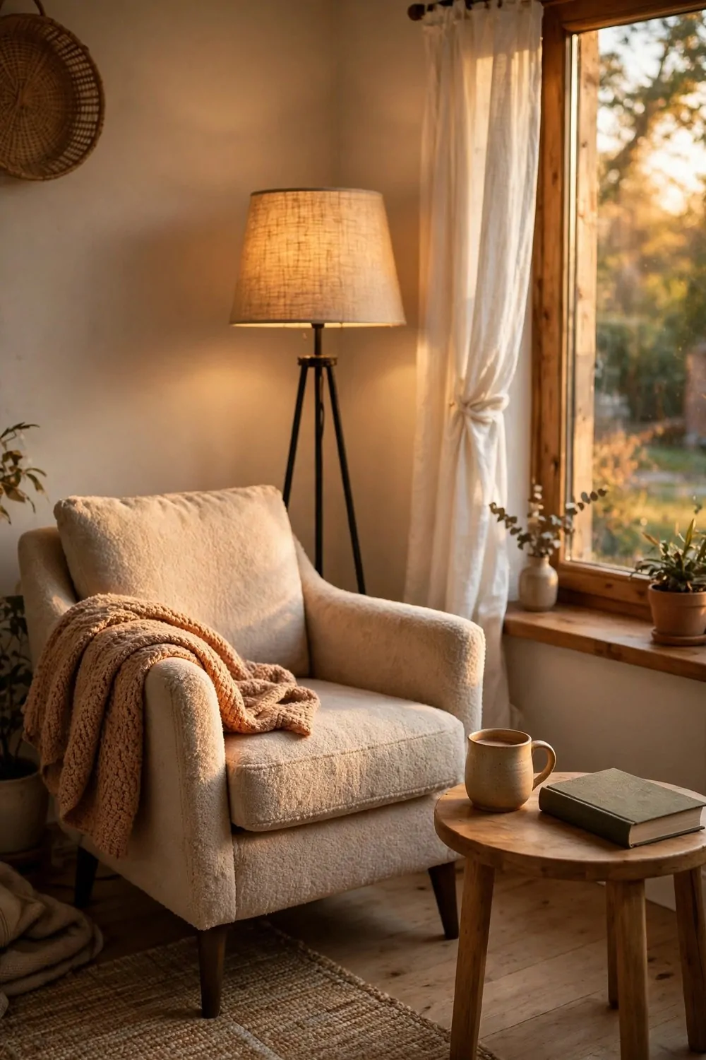 30 Design Ideas to Steal for Every Room in Your Home 28 A cozy reading corner with an armchair, a floor lamp and a small side table in a triangle