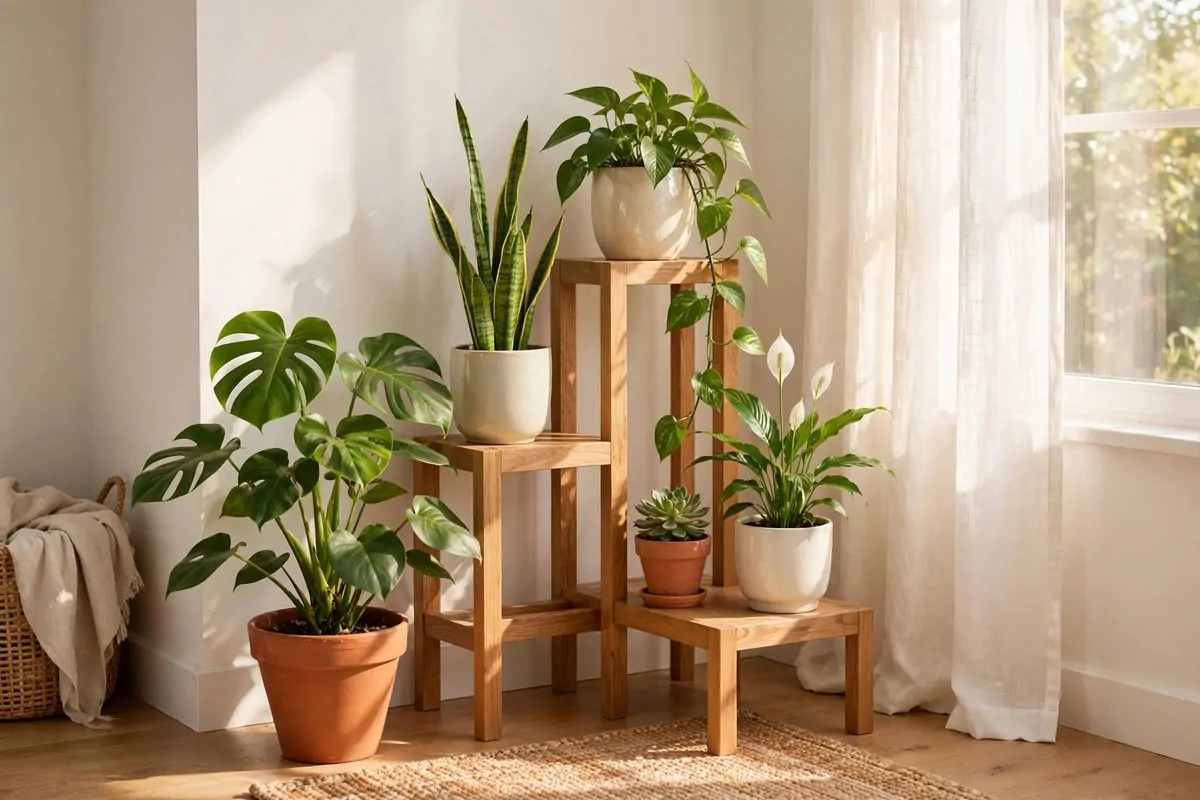 30 Home Inspiration Ideas for Every Room in the House 4 Group of houseplants in pots arranged in a bright living room corner