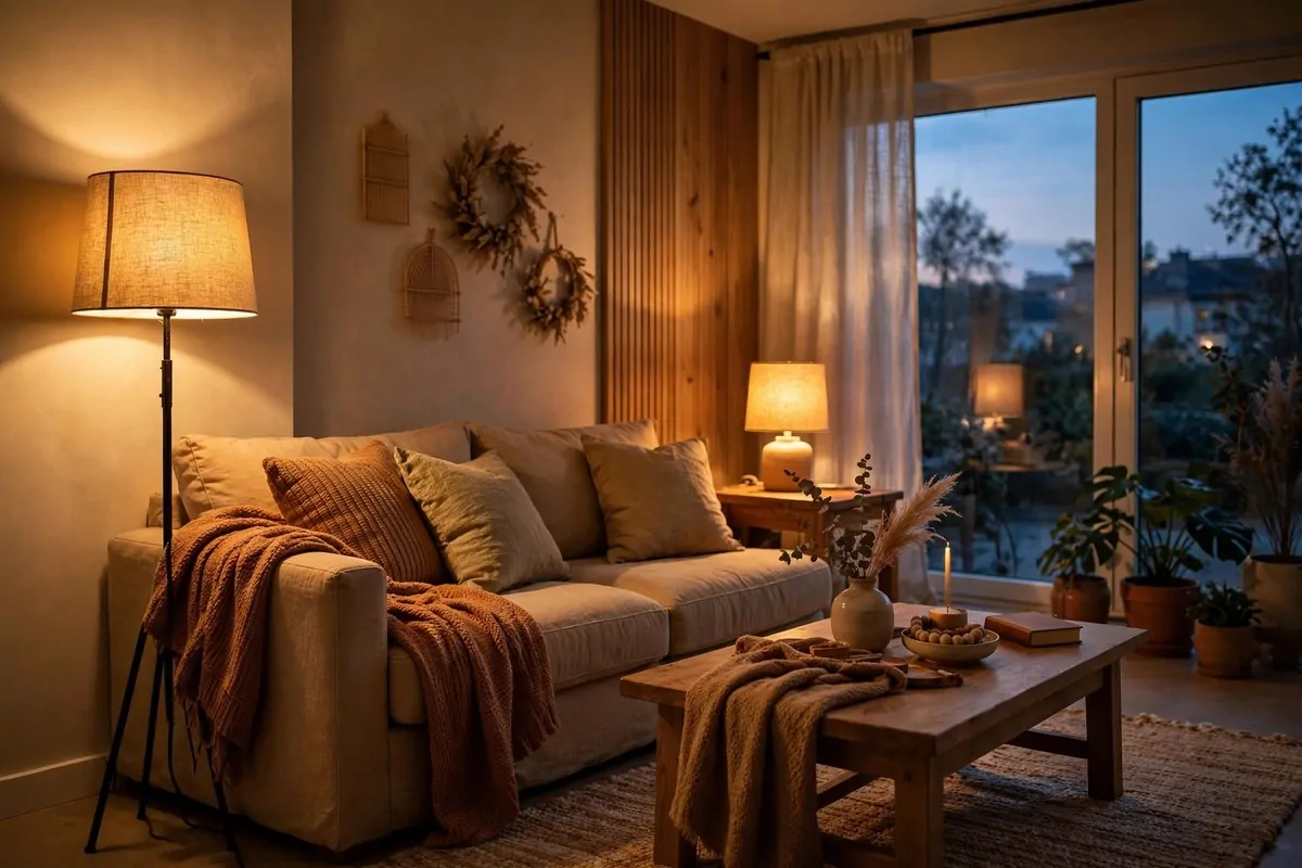 30 Home Inspiration Ideas for Every Room in the House 5 Living room glowing with a warm floor lamp and table lamp at dusk