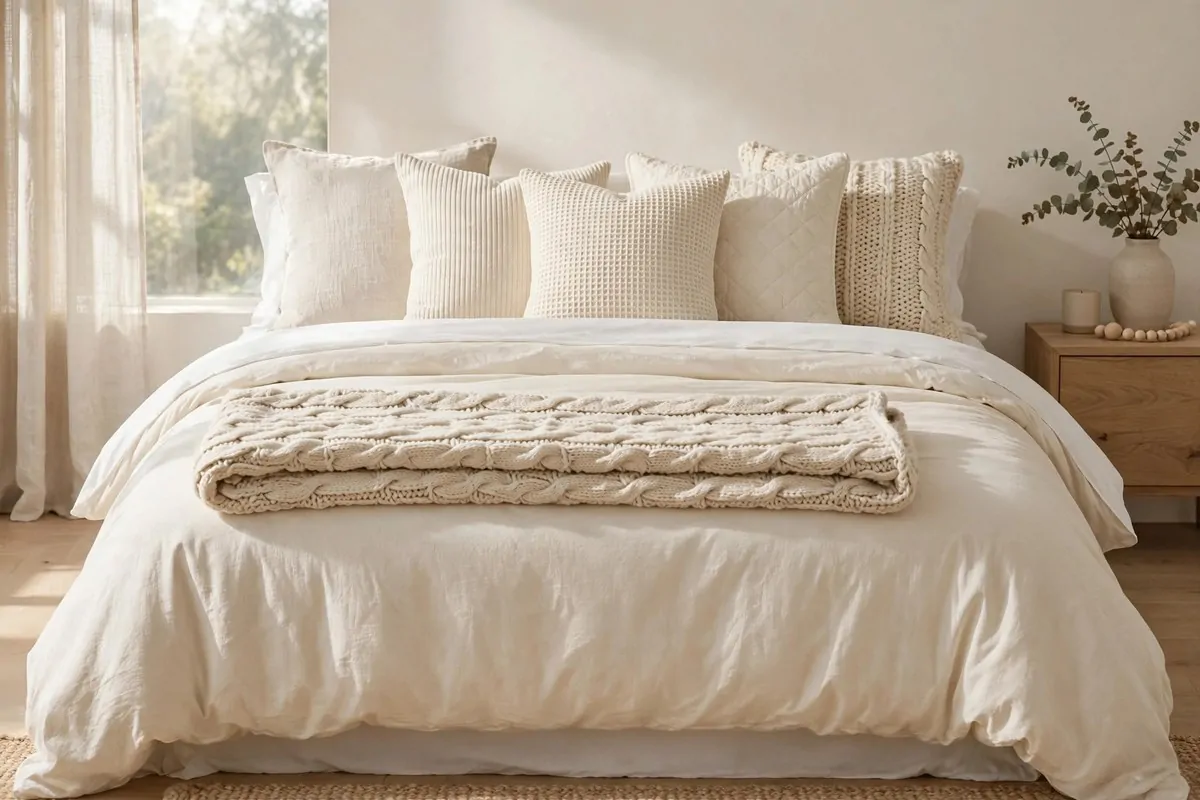 30 Home Inspiration Ideas for Every Room in the House 7 Bed layered with white sheets, a throw blanket and cushions