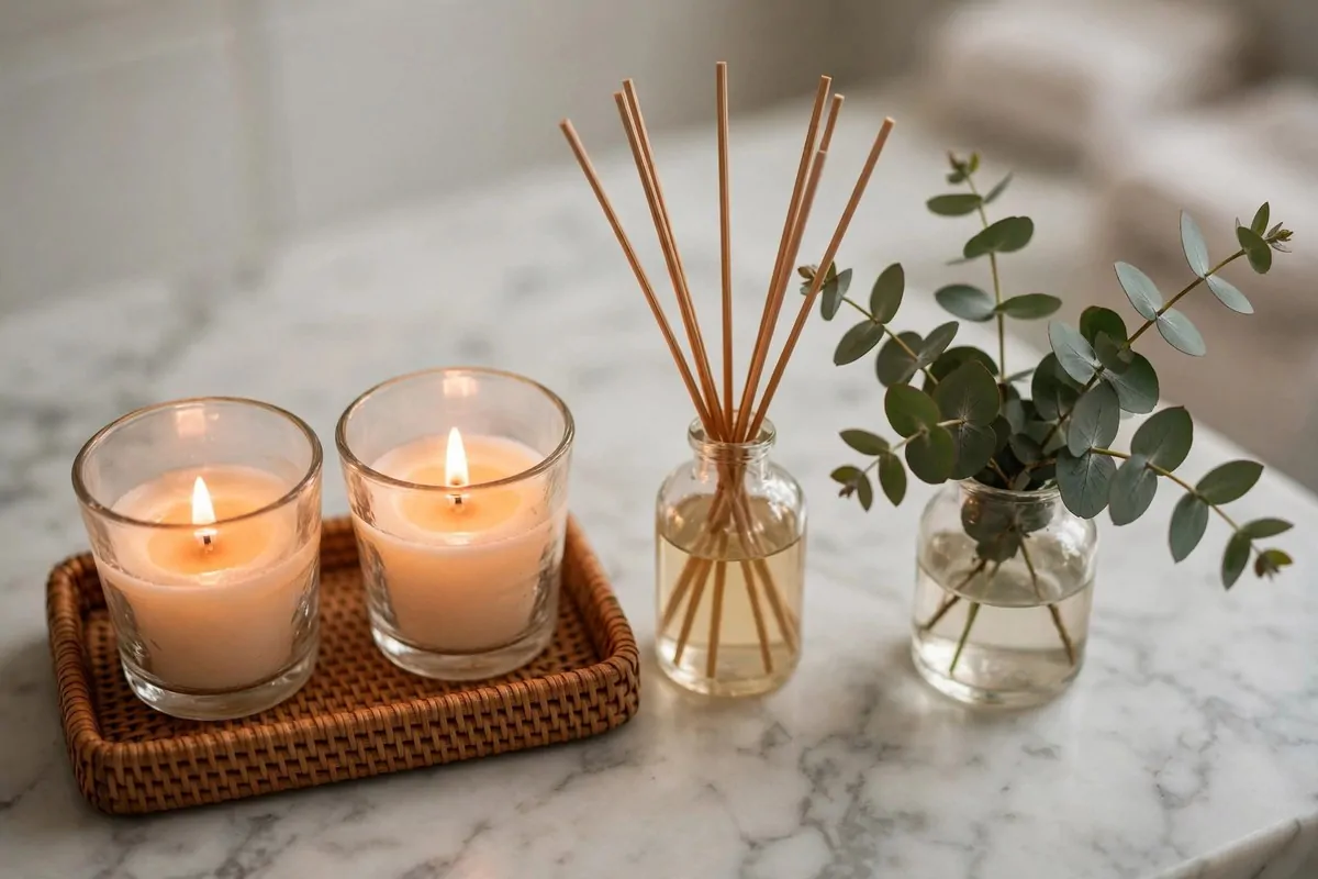 30 Home Inspiration Ideas for Every Room in the House 15 Bathroom with gray marble tiles and brass fixtures