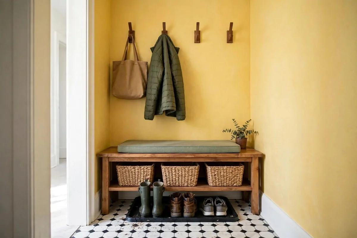30 Home Inspiration Ideas for Every Room in the House 17 Bathroom wall with wooden floating shelves holding rolled towels and plants