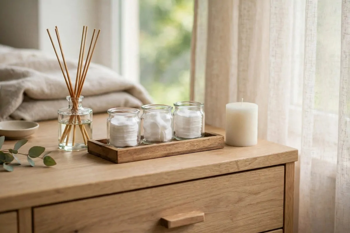 30 Home Inspiration Ideas for Every Room in the House 30 Living room side table with a scented candle, small vase and decorative tray