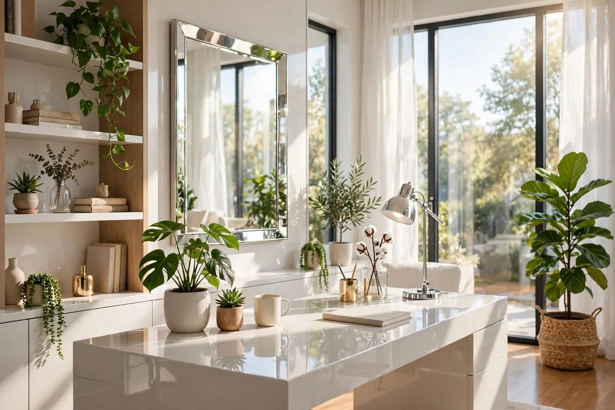 30 Office Ideas That Look Expensive but Cost Almost Nothing 30 Bright polished home office interior with gleaming surfaces, no people