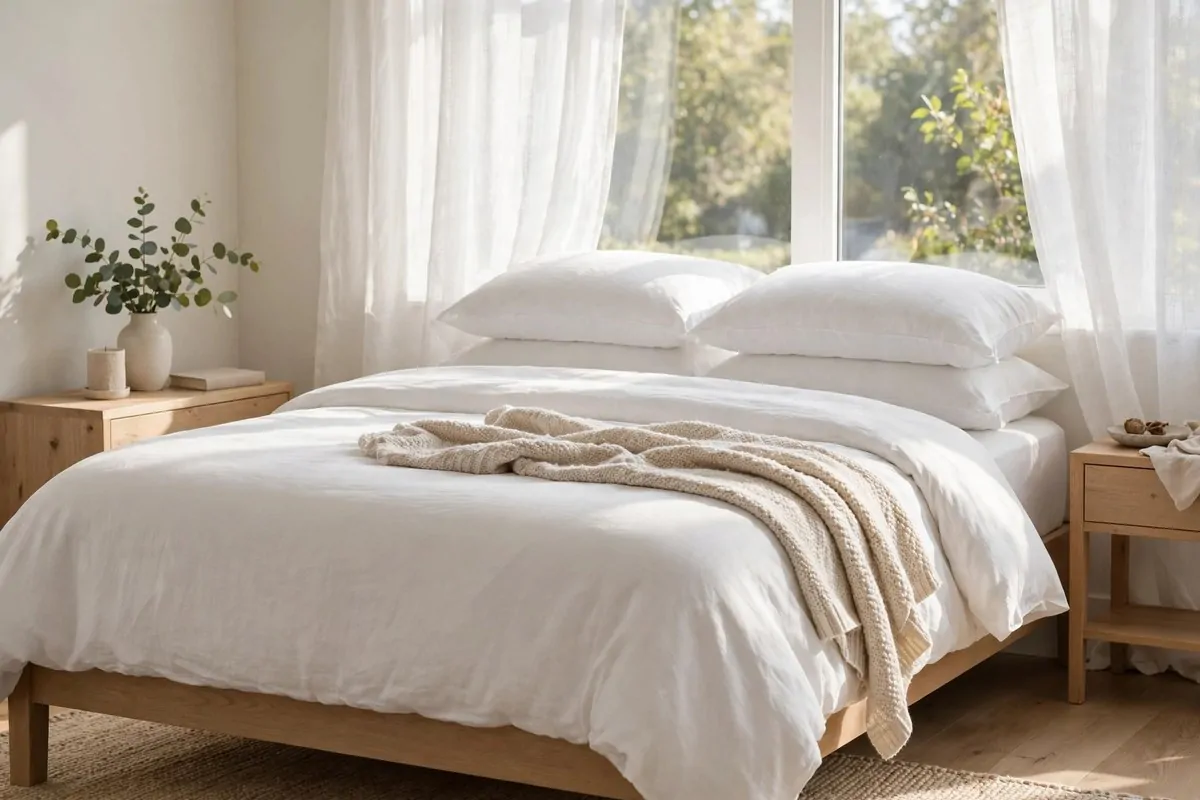 30 Room Decor Upgrades That Instantly Change the Mood 7 Fresh white linen bedding on a made bed in morning light