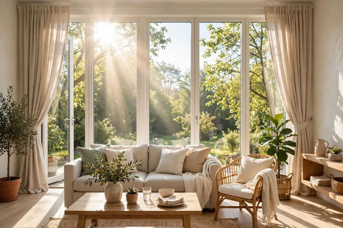 30 Room Decor Upgrades That Instantly Change the Mood 30 Bright living room with curtains open to morning sunlight