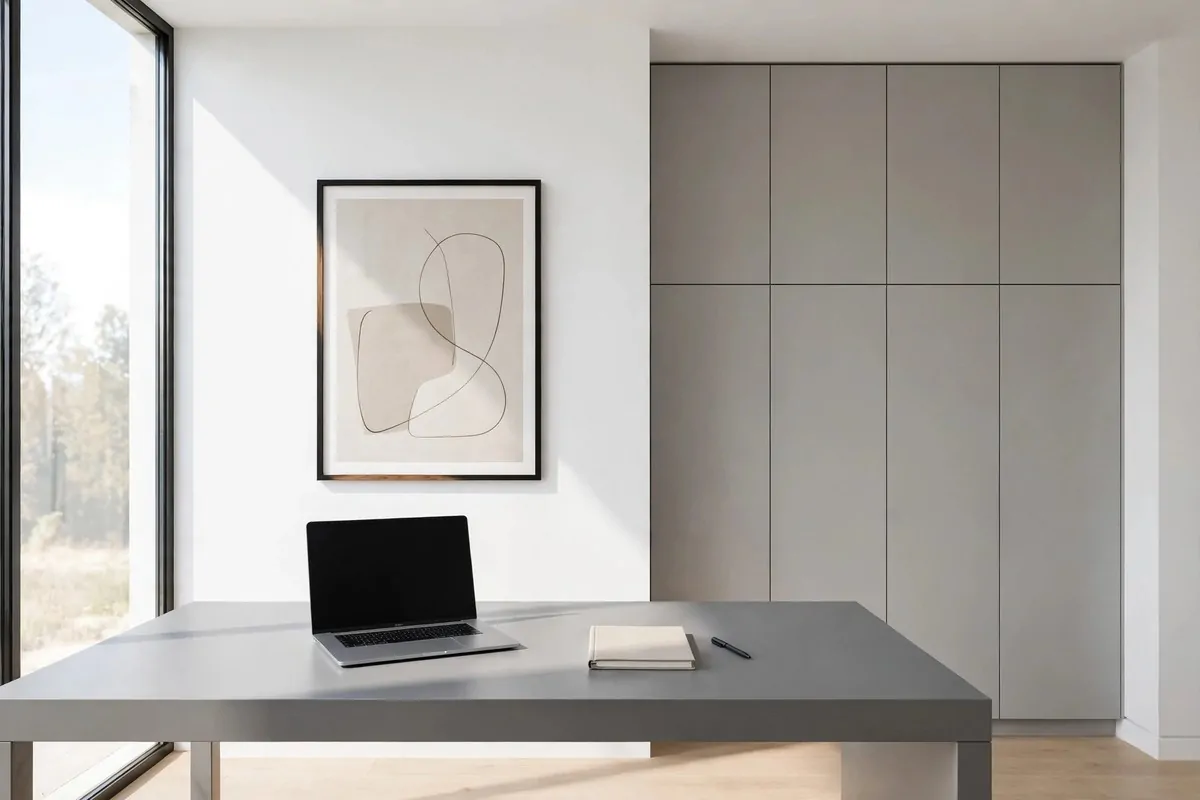 35 Home Office Inspiration Looks You'll Want to Copy Right Now 2 Modern minimalist home office in white and gray tones