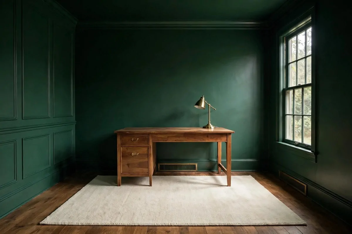 35 Home Office Inspiration Looks You'll Want to Copy Right Now 4 Home office with deep green color-drenched walls