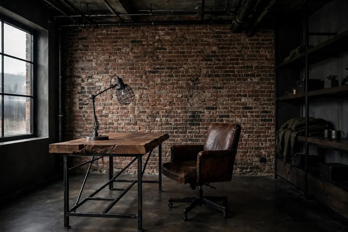 35 Home Office Inspiration Looks You'll Want to Copy Right Now 6 Industrial home office with black metal and wood desk
