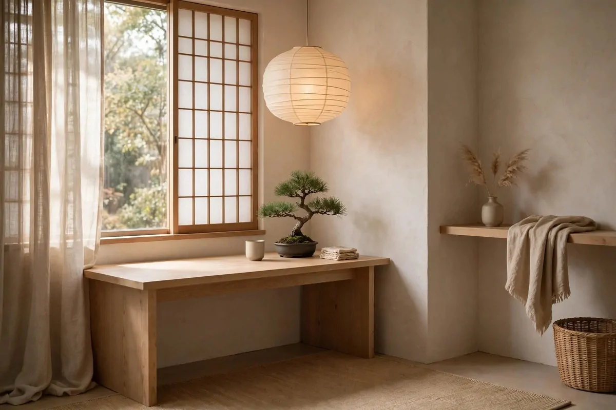 35 Home Office Inspiration Looks You'll Want to Copy Right Now 10 Calm Japandi home office with natural wood and minimal decor