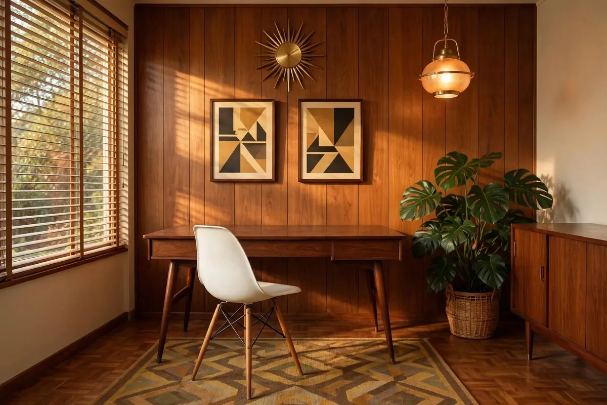 35 Home Office Inspiration Looks You'll Want to Copy Right Now 12 Mid-century modern home office with tapered leg desk