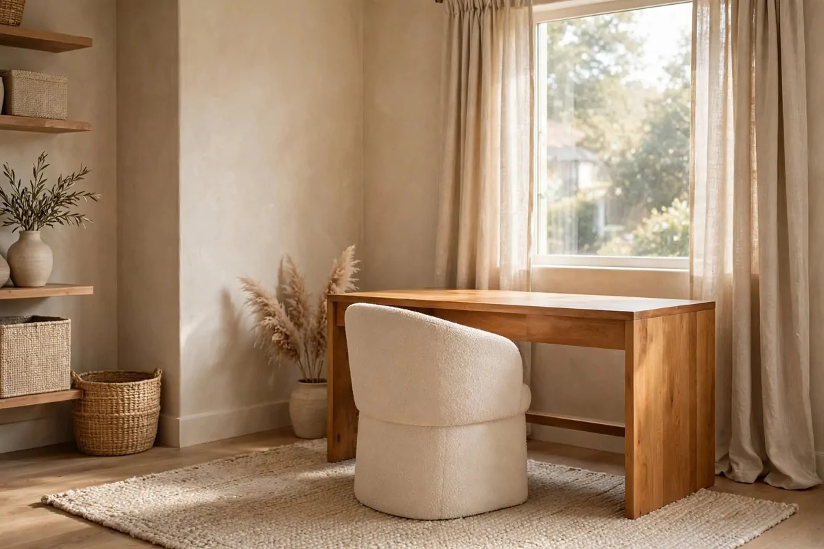 35 Home Office Inspiration Looks You'll Want to Copy Right Now 17 All beige warm neutral home office