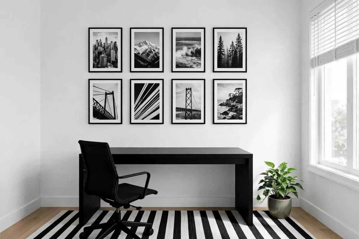 35 Home Office Inspiration Looks You'll Want to Copy Right Now 18 Black and white monochrome home office