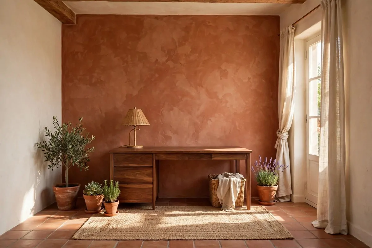 35 Home Office Inspiration Looks You'll Want to Copy Right Now 19 Warm terracotta toned home office