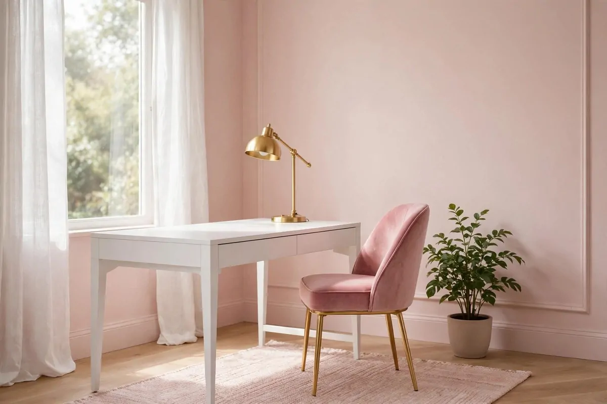 35 Home Office Inspiration Looks You'll Want to Copy Right Now 20 Soft blush pink home office