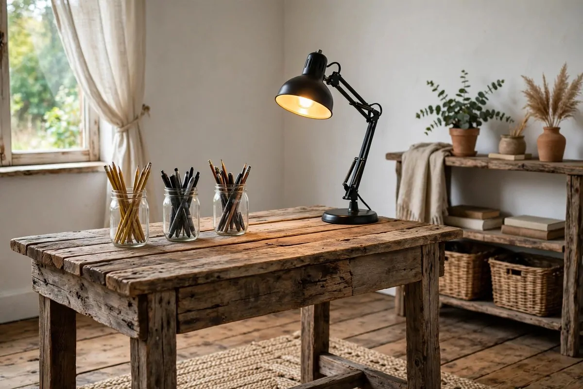 35 Home Office Inspiration Looks You'll Want to Copy Right Now 21 Rustic barn wood desk in a home office