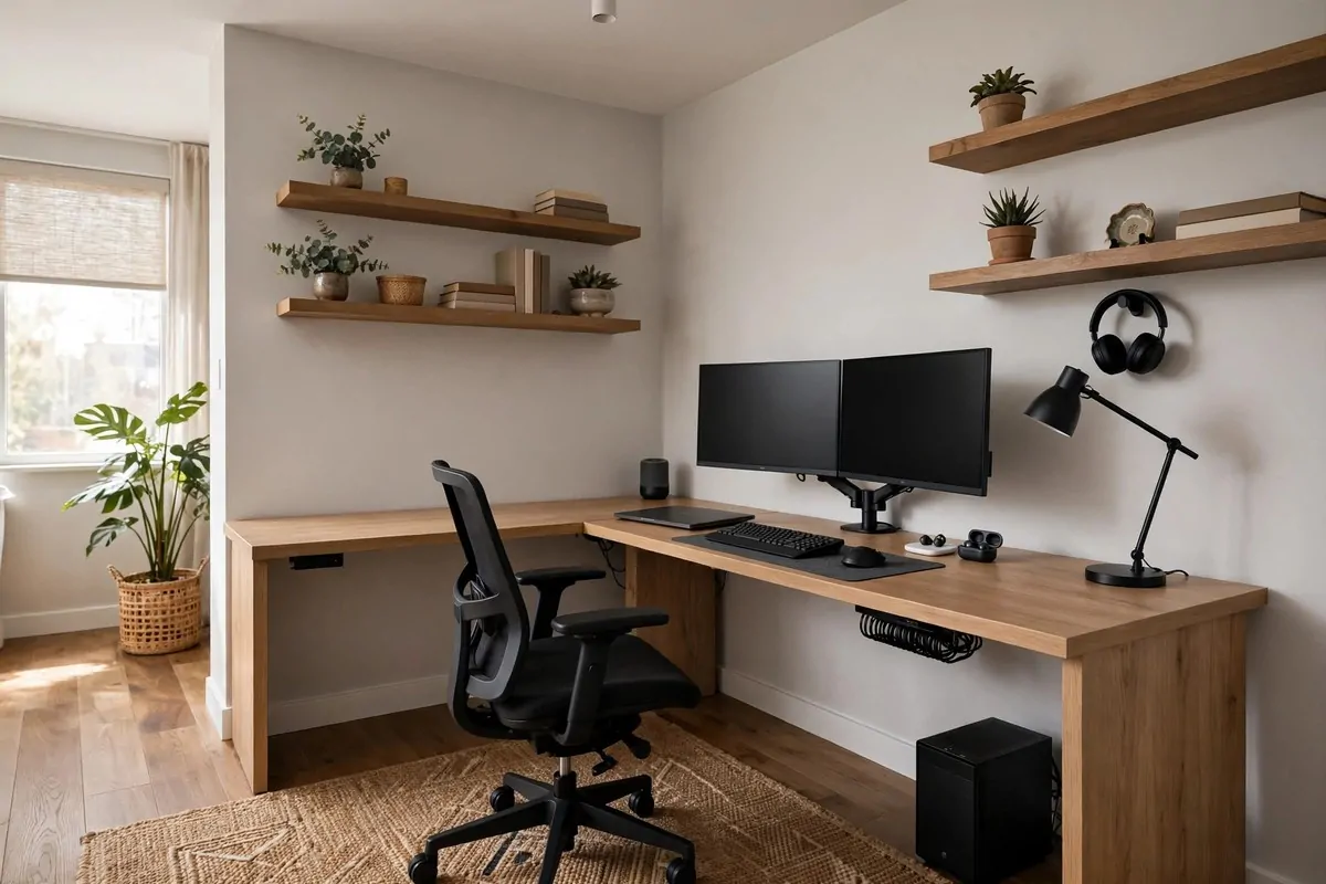 35 Home Office Inspiration Looks You'll Want to Copy Right Now 26 Smart corner desk setup in a home office