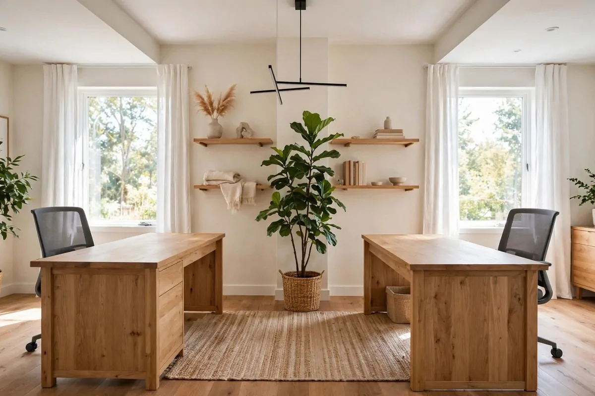 35 Home Office Inspiration Looks You'll Want to Copy Right Now 27 Dual desks for two people sharing one home office