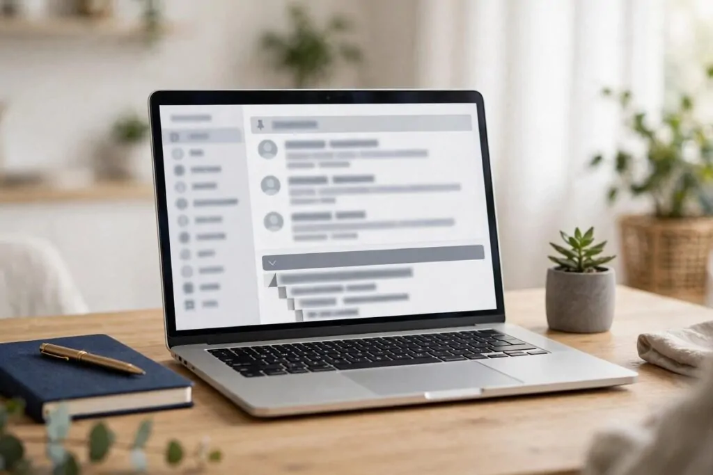 Laptop showing a clean organized inbox with priority emails on top