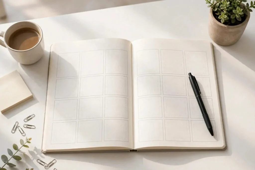How to Create a Digital Second Brain 5 Open notebook, pen and weekly planner on a bright desk