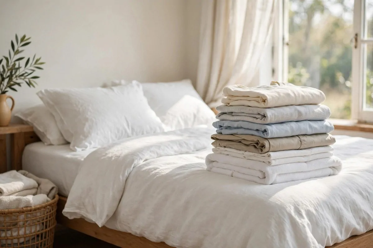 How to Create a Weekly Reset Routine 5 A neat stack of fresh folded laundry and clean bed linens