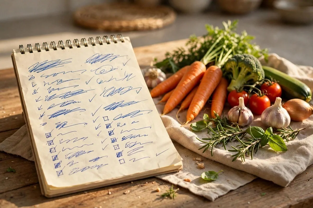 How to Create a Weekly Reset Routine 6 A simple weekly meal plan and grocery list written on paper