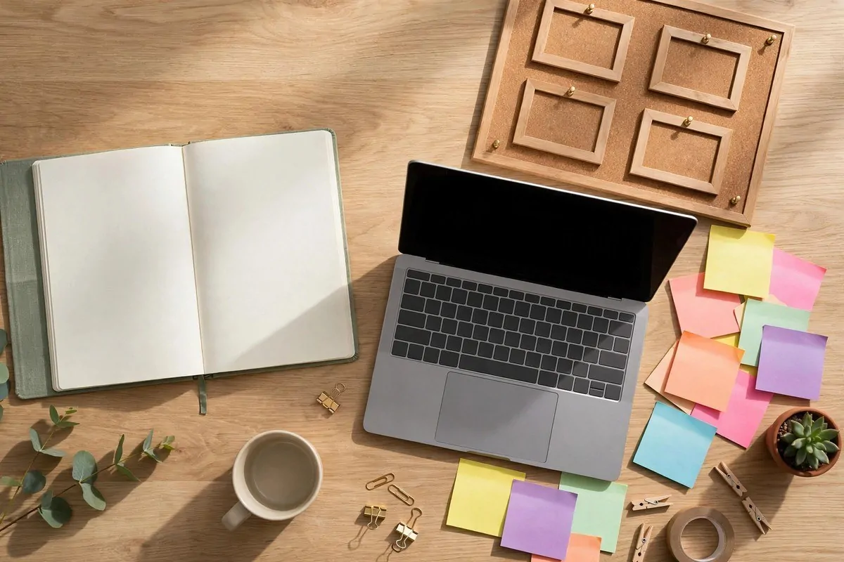 How to Organize My Career Goals 1 Open notebook, laptop and colorful sticky notes on a bright desk