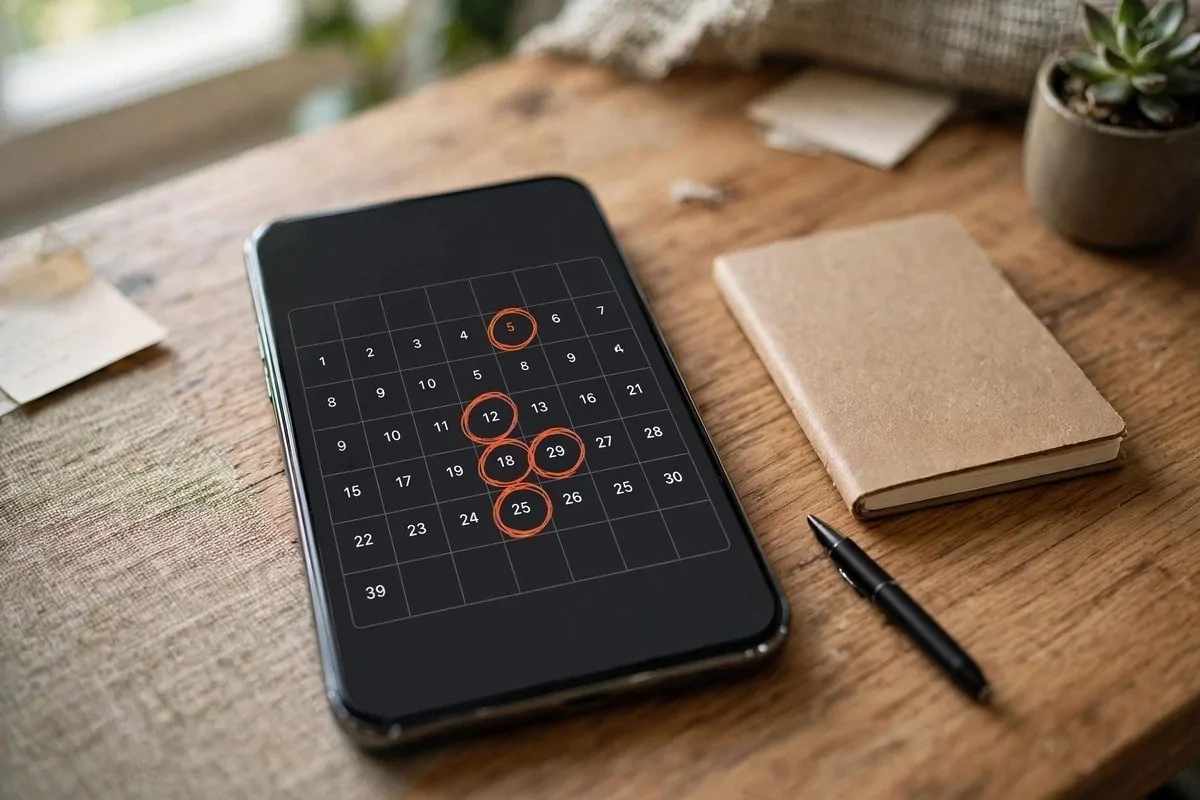 A phone showing a calendar with bill due dates marked