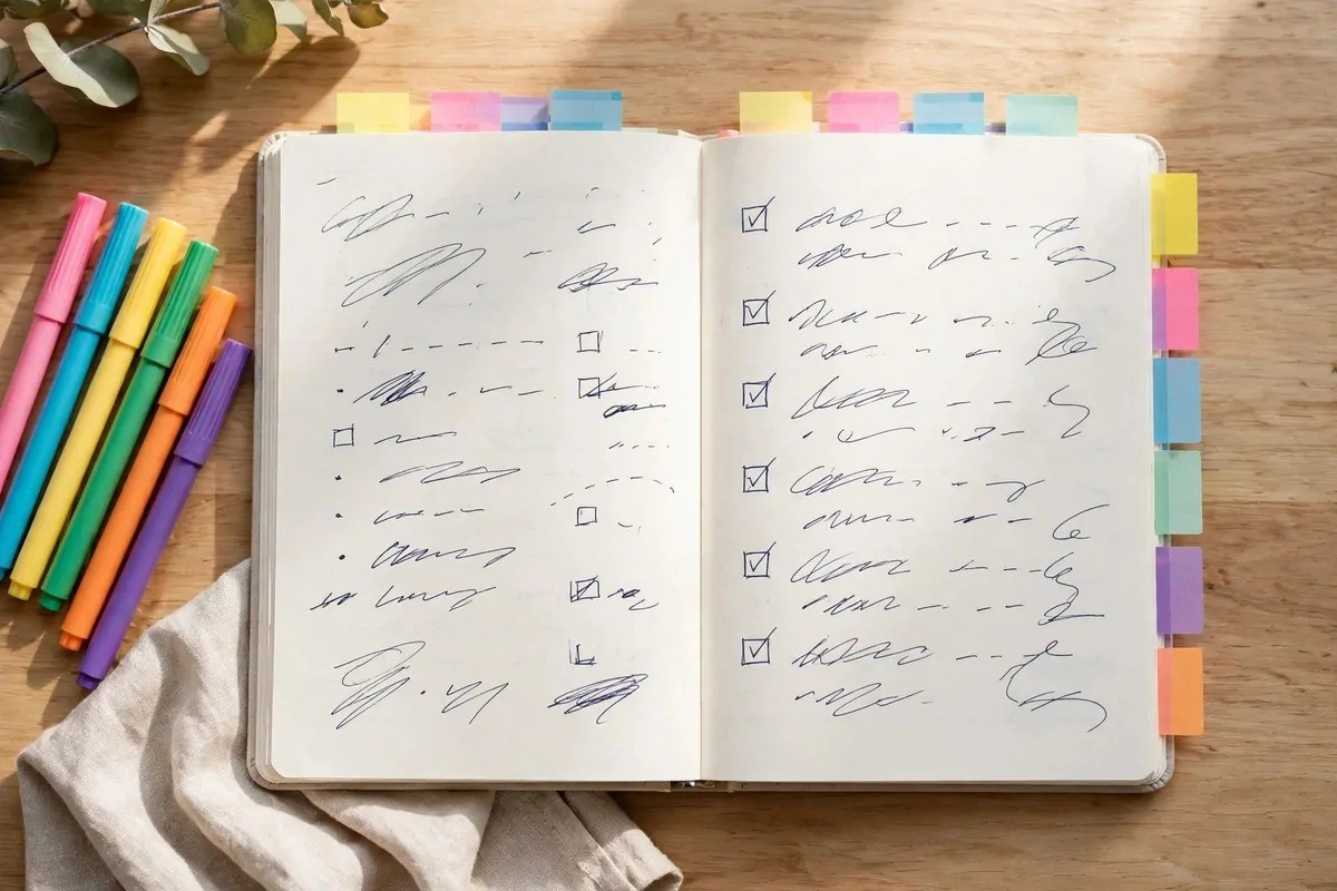How to Organize My Future Plans 2 Open notebook with handwritten steps and checkboxes