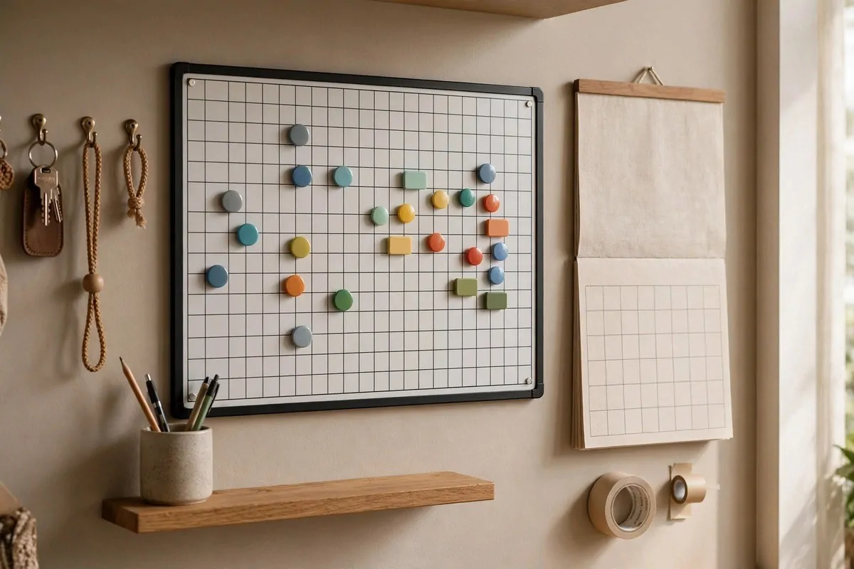 How to Organize My Household Responsibilities 2 Wall board with colorful magnets and a hanging calendar