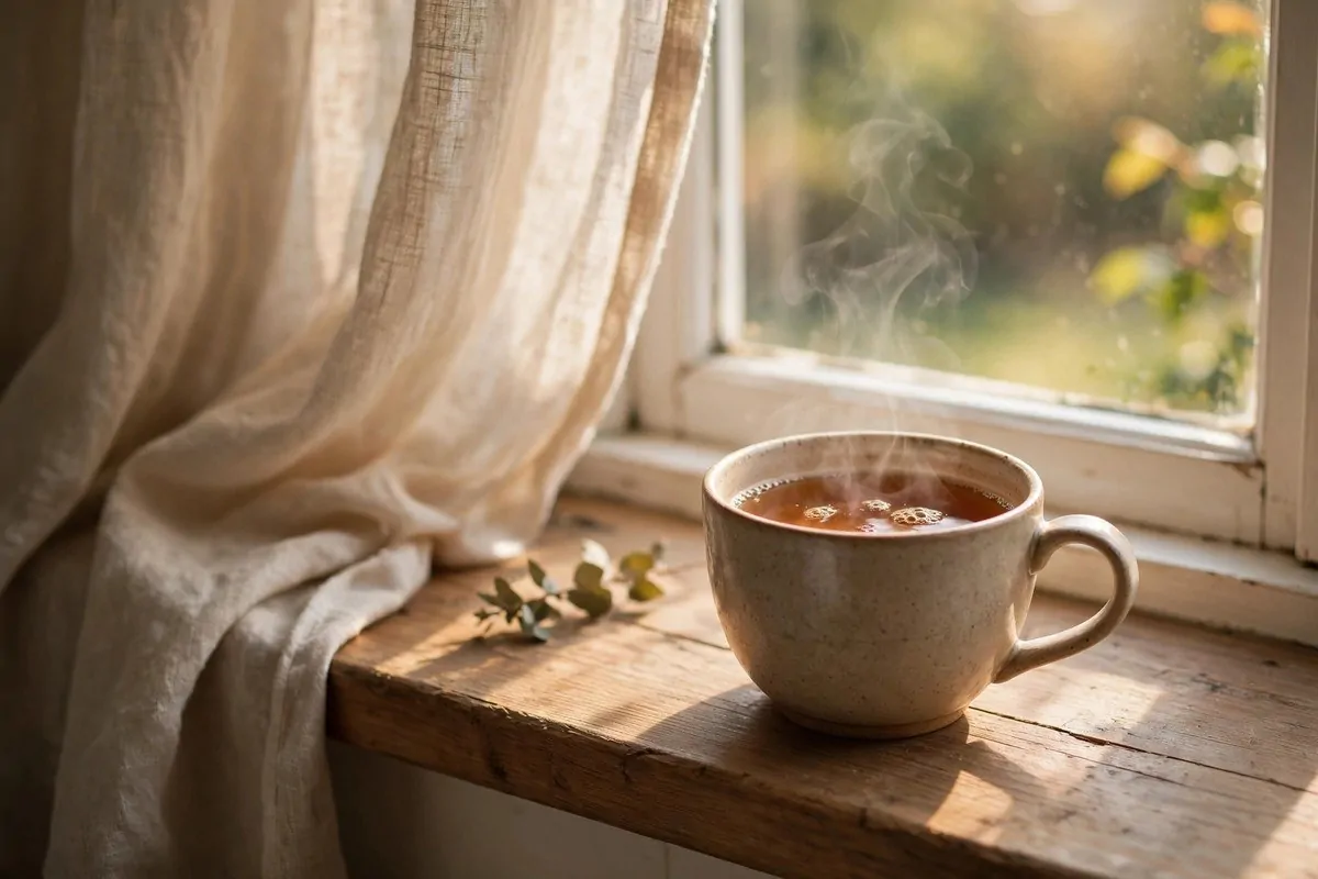 How to Organize My Life After Having a Baby 6 A warm cup of tea by a sunny window, a quiet moment of self-care